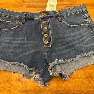 Free People Blue Frayed Jean Shorts